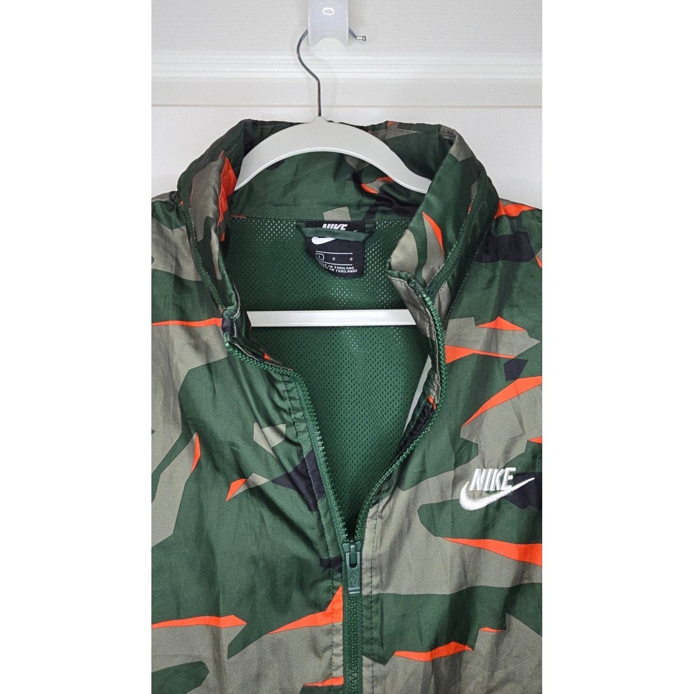 Nike Mens Camo Windbreaker Jacket Green Orange Geometric Print Full Zip Large - Picture 4 of 12